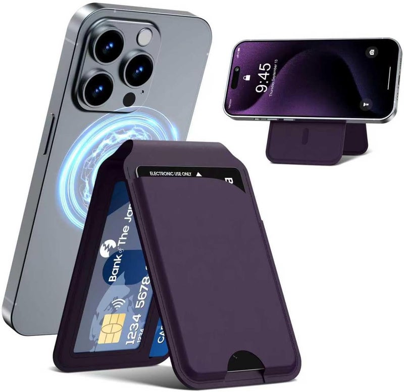 Frapkom for Mag-Safe Wallet, Powerful Adjustable Holder for iPhone 17/16/15/14/13/12 Series Phone Wallet with ID Window, RFID Blocking (Purple) - Image 1
